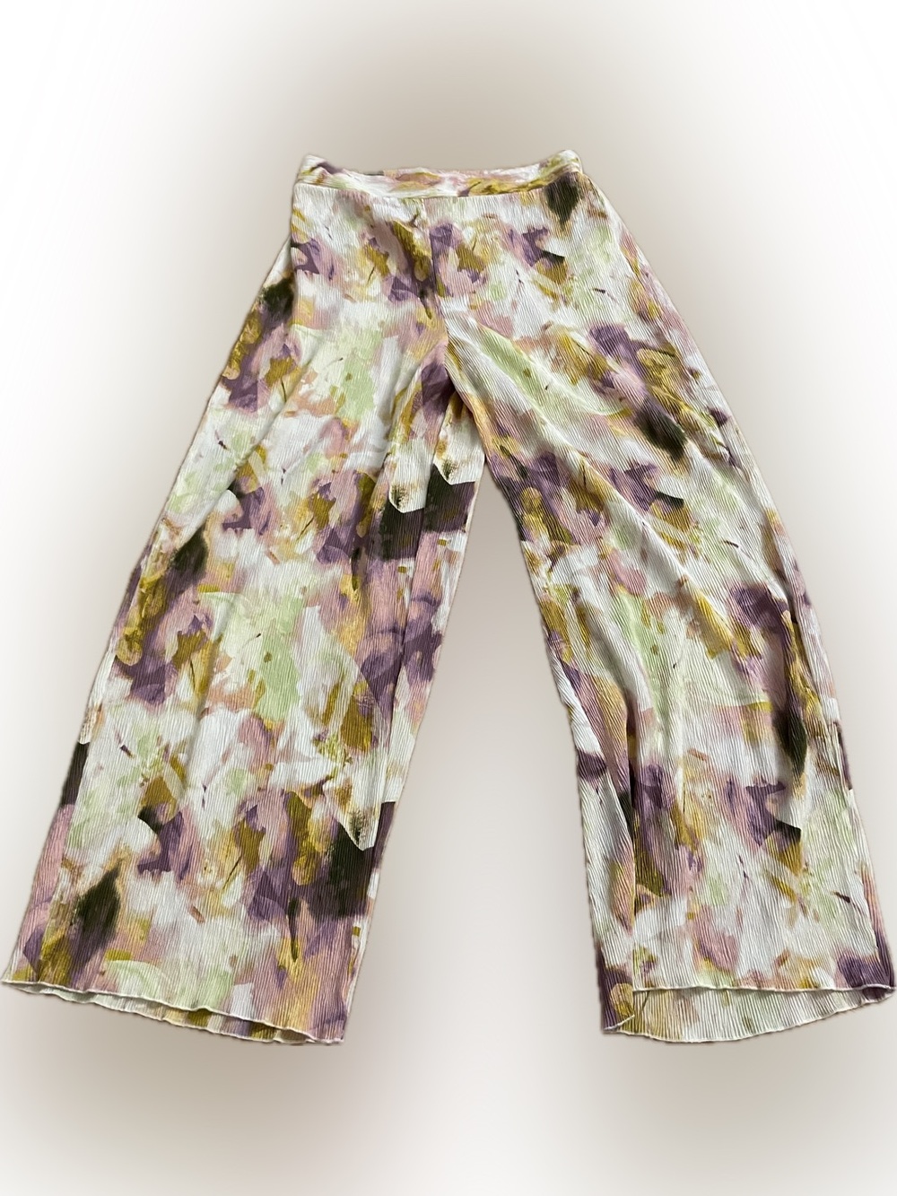 Forever 21 Pastel Floral Wide-Leg Pants in Lavender, Olive & Cream
